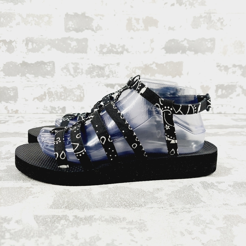 New Arizona Love Trekky Black Canvas Platform Sandals E880